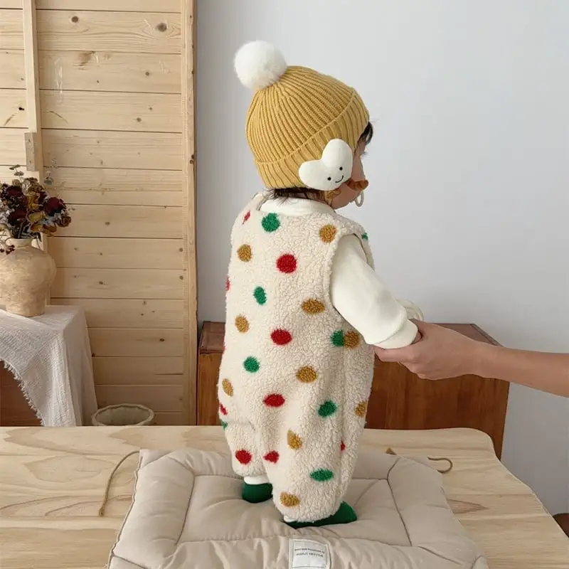 【66-100cm】暖かいカラフルドットオールインワン