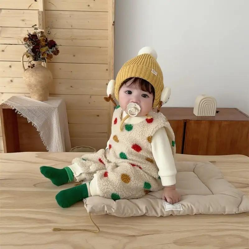 【66-100cm】暖かいカラフルドットオールインワン