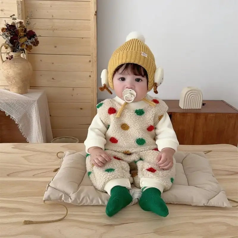 【66-100cm】暖かいカラフルドットオールインワン