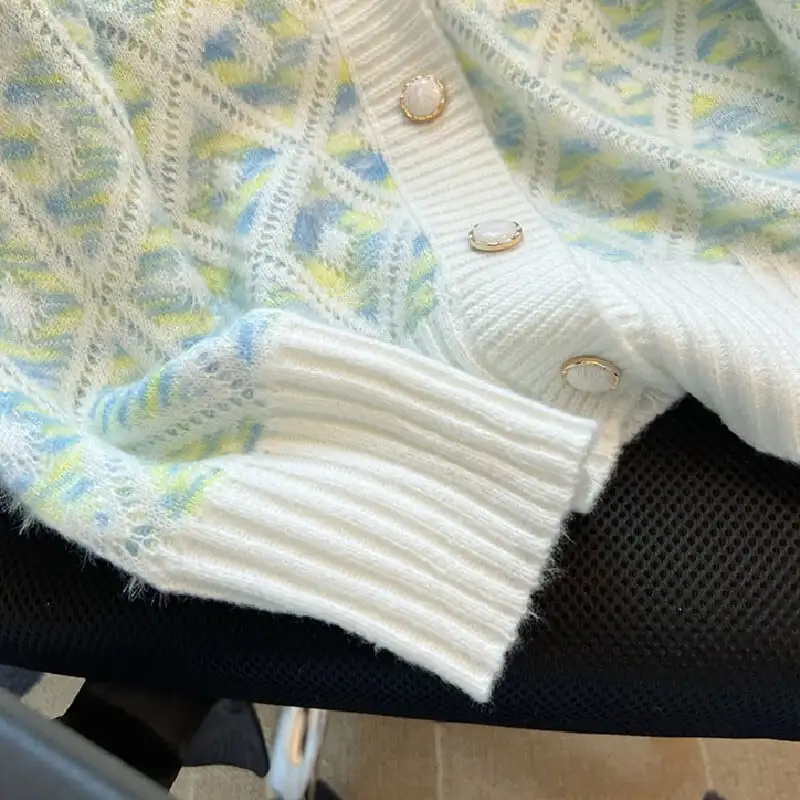 トップス セーター Vネック カーディガン ダイヤモンドパターン カラフル