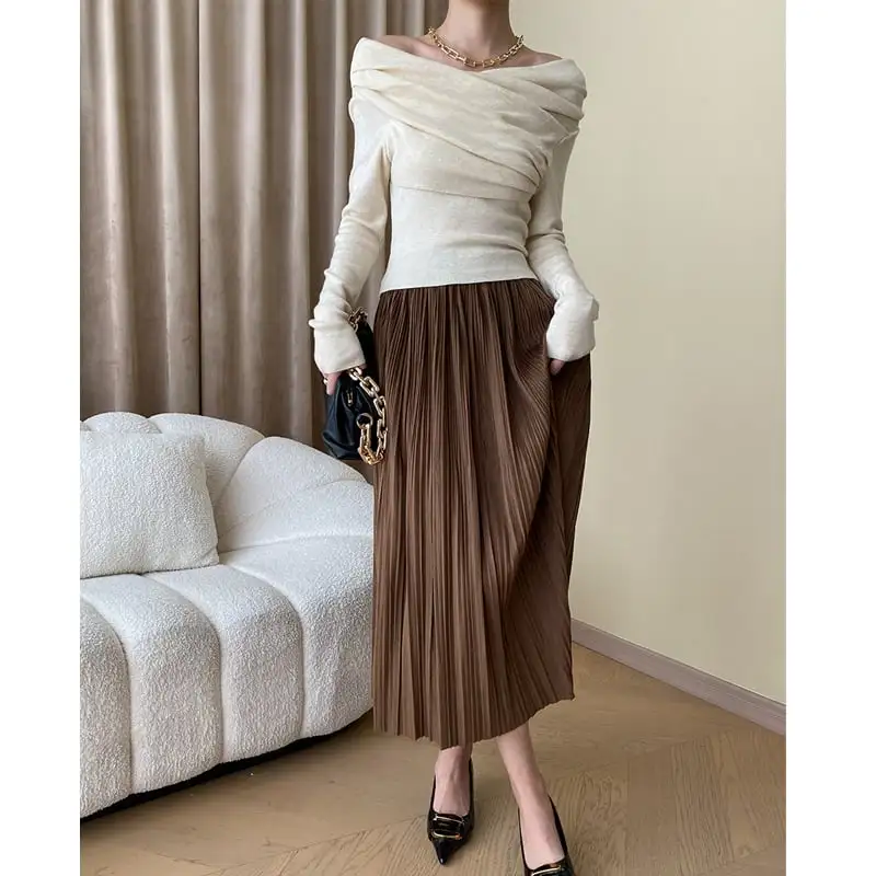 トップス ニット 4色展開 ボートネックデザイン 長袖