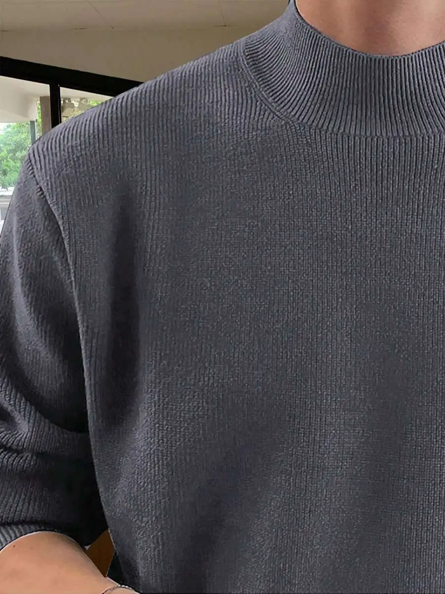 無地 スタンドカラー カジュアル 長袖 プルオーバー セーター