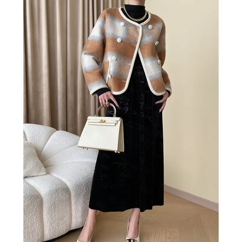 アウター ジャケット 配色 ダブルブレスト フランス風 長袖