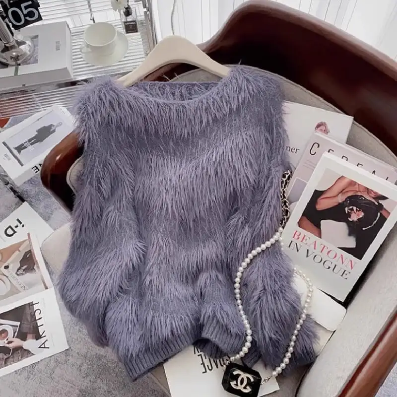 トップス セーター 4色展開 長袖 グレーパープル ホワイト ダークベージュ ピンク