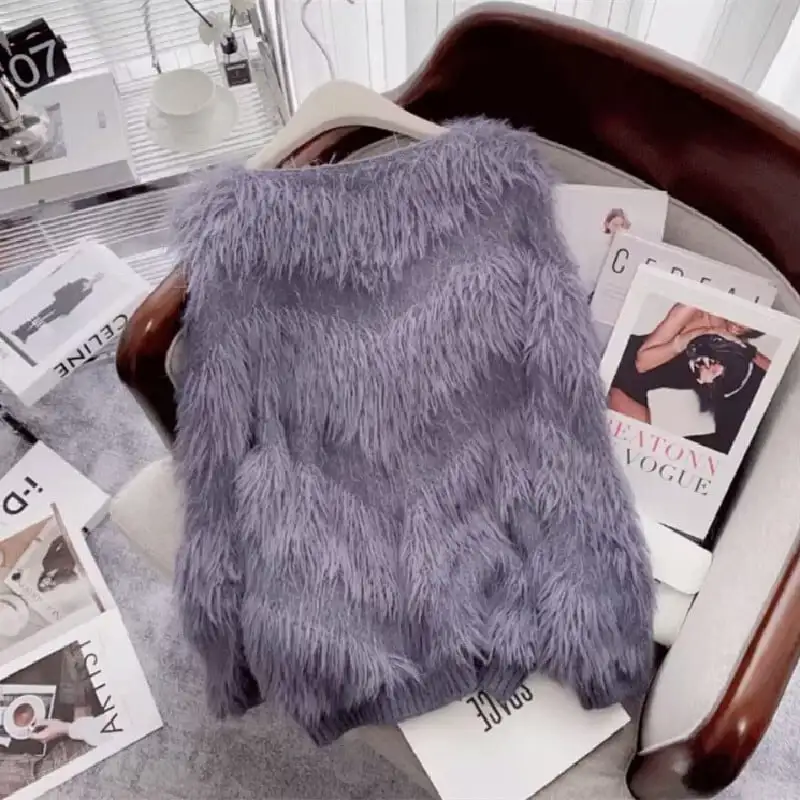 トップス セーター 4色展開 長袖 グレーパープル ホワイト ダークベージュ ピンク