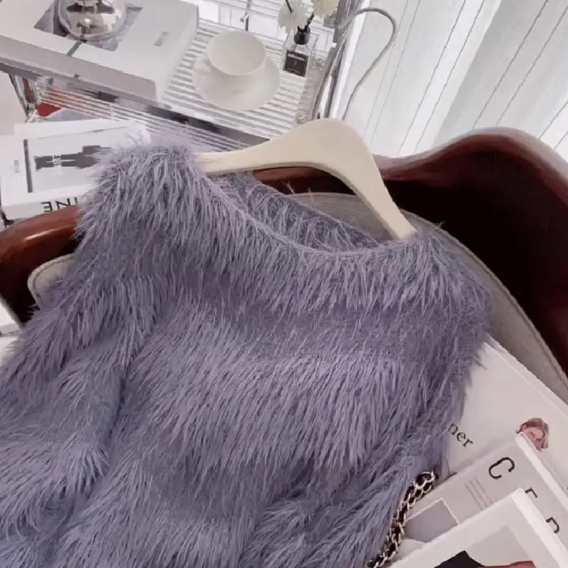 トップス セーター 4色展開 長袖 グレーパープル ホワイト ダークベージュ ピンク