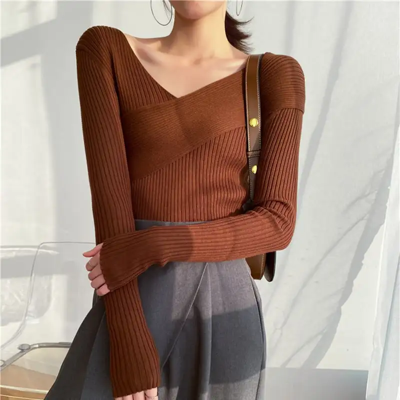 トップス カットソー · セーター ニット 女性らしい セクシー Vネック