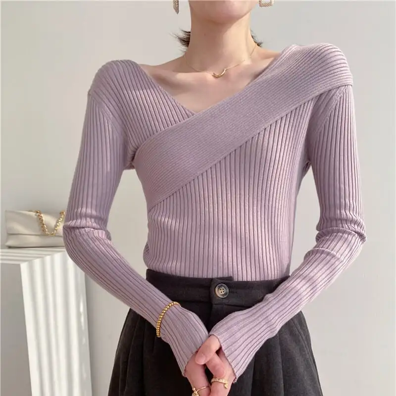 トップス カットソー · セーター ニット 女性らしい セクシー Vネック