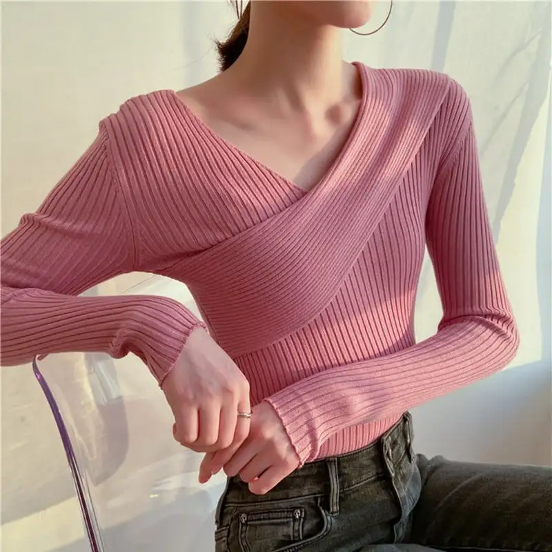 トップス カットソー · セーター ニット 女性らしい セクシー Vネック
