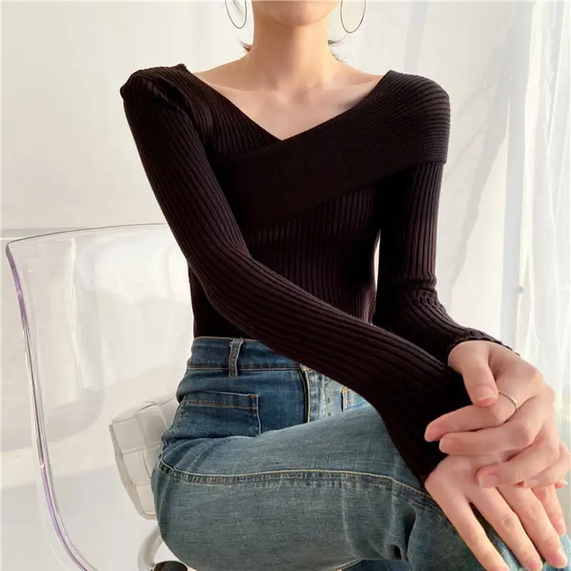 トップス カットソー · セーター ニット 女性らしい セクシー Vネック