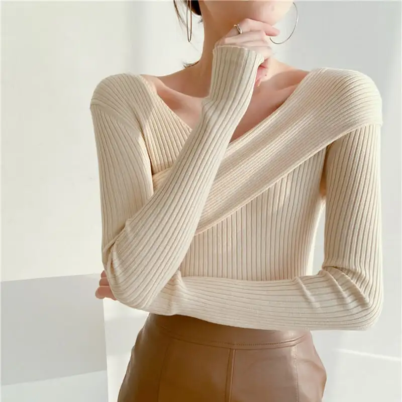 トップス カットソー · セーター ニット 女性らしい セクシー Vネック