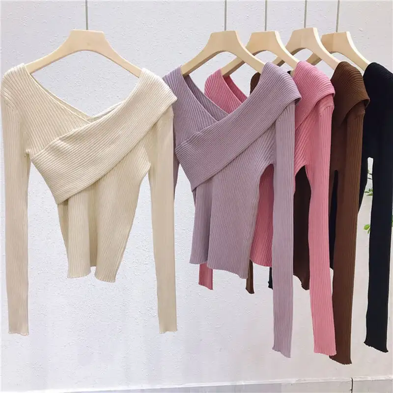 トップス カットソー · セーター ニット 女性らしい セクシー Vネック