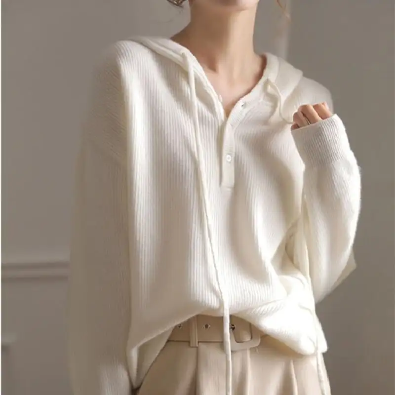 トップス カットソー ニット ボタン 長袖 カジュアル フード付き