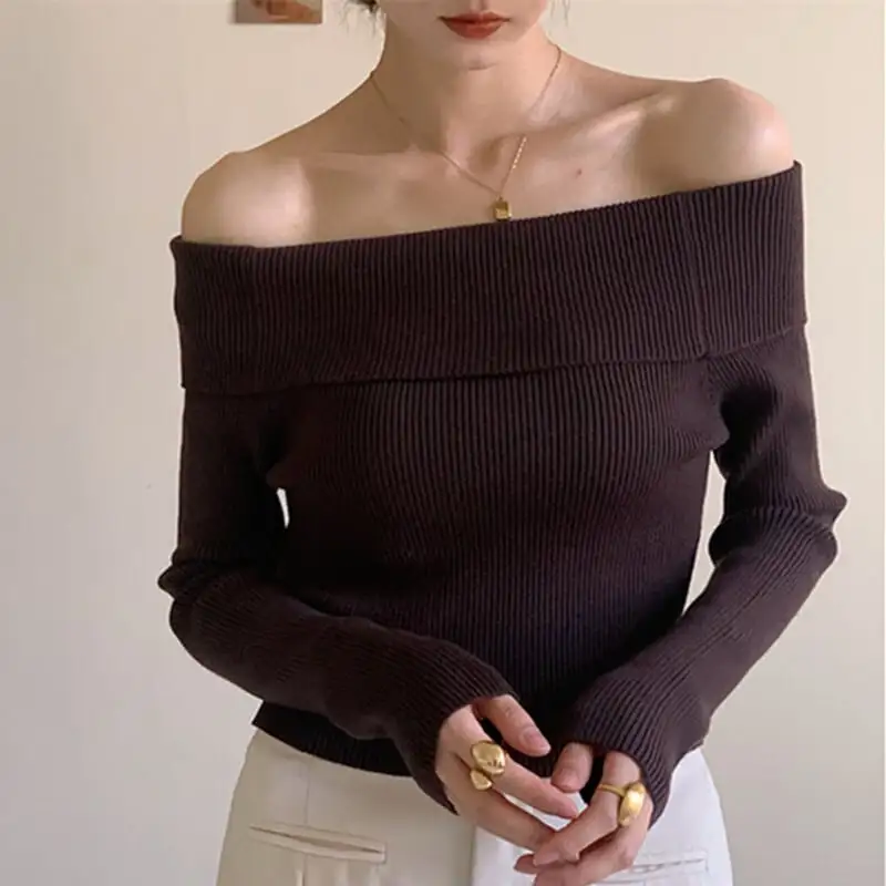 トップス カットソー · セーター 長袖 ボートネック ファッション 肩見せ