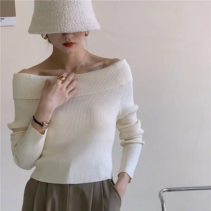 トップス カットソー · セーター 長袖 ボートネック ファッション 肩見せ