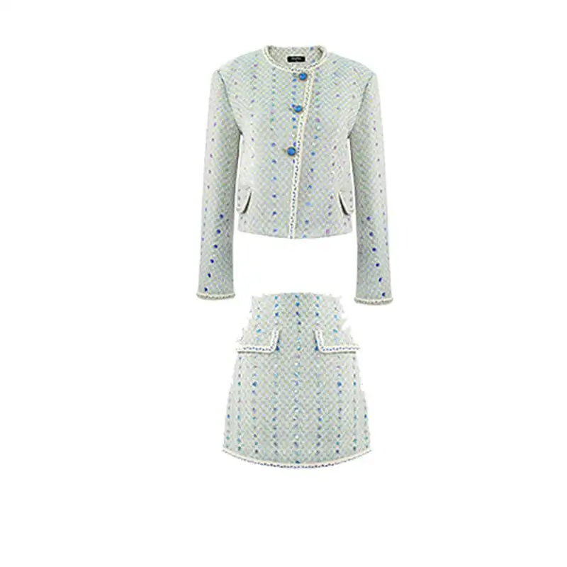 セットアップ テクスチャがいい 高品質 ツイード スパンコール 一 アウター+スカート