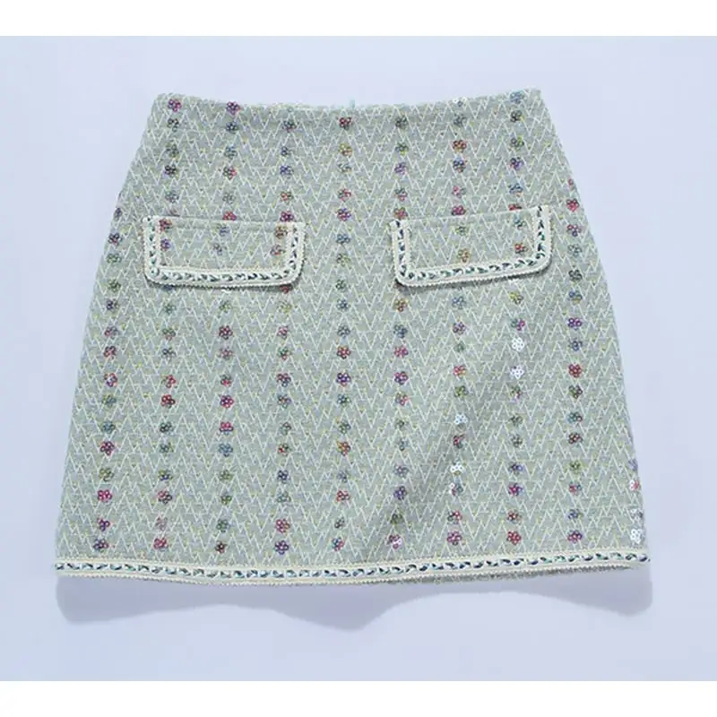 セットアップ テクスチャがいい 高品質 ツイード スパンコール 一 アウター+スカート