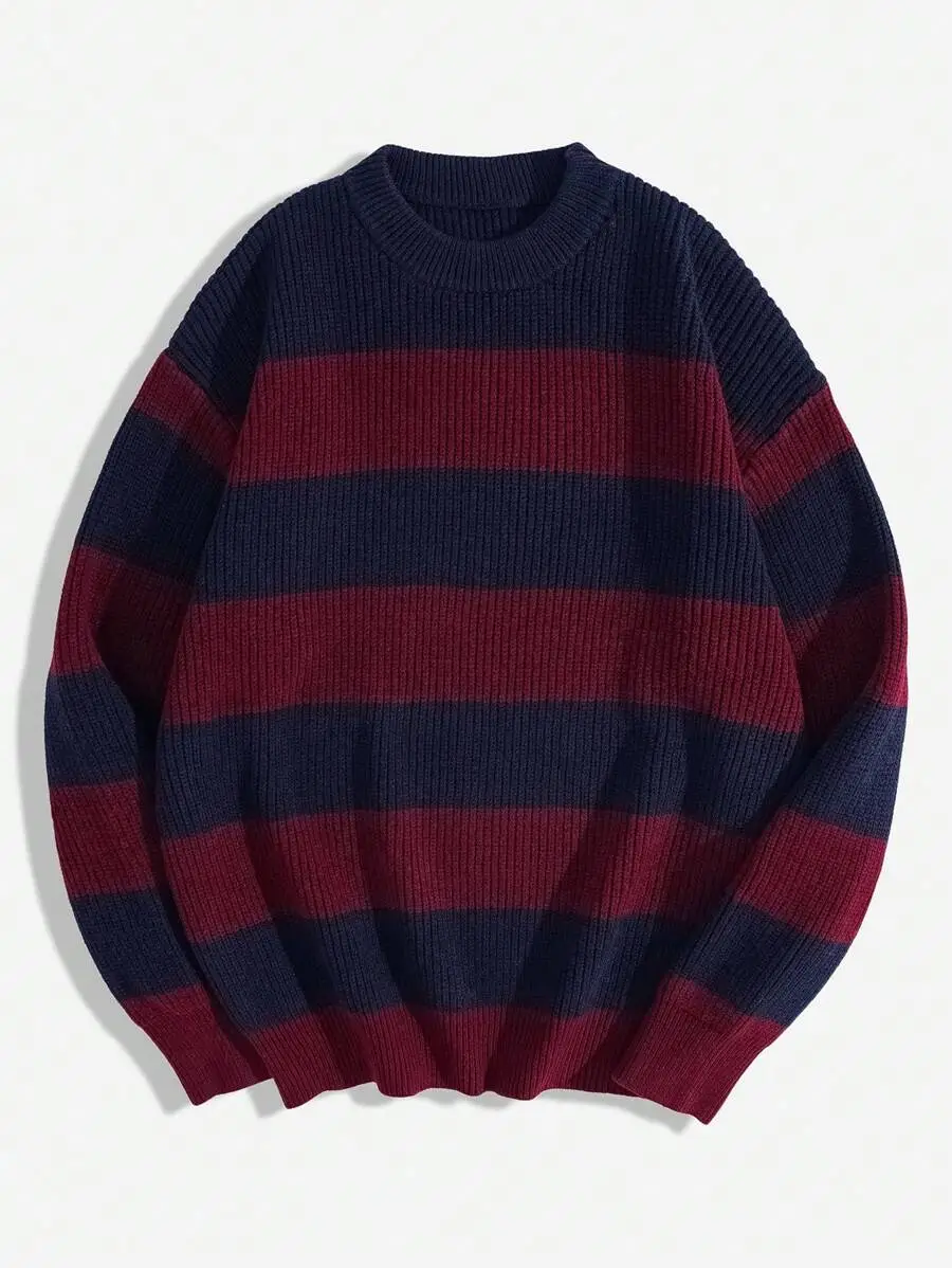 コントラストカラー クルーネック ルーズ  プルオーバーセーター