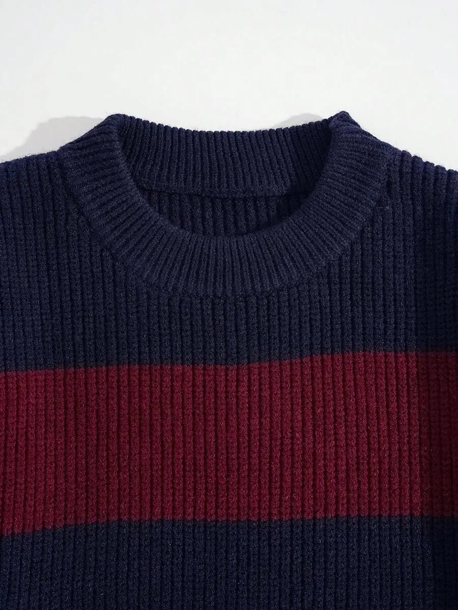 コントラストカラー クルーネック ルーズ  プルオーバーセーター