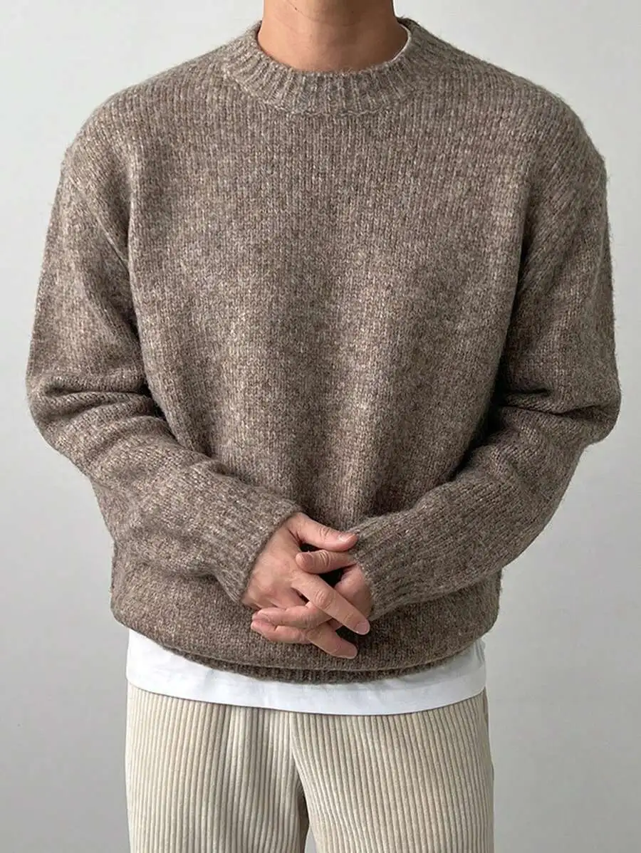 シンプル クルーネック ニット セーター 長袖 無地 カジュアル