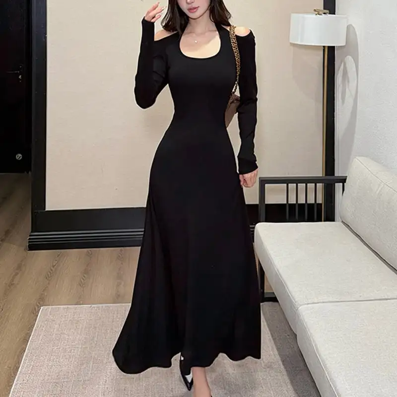 ワンピース オフショルダー 無地 シンプル 長袖