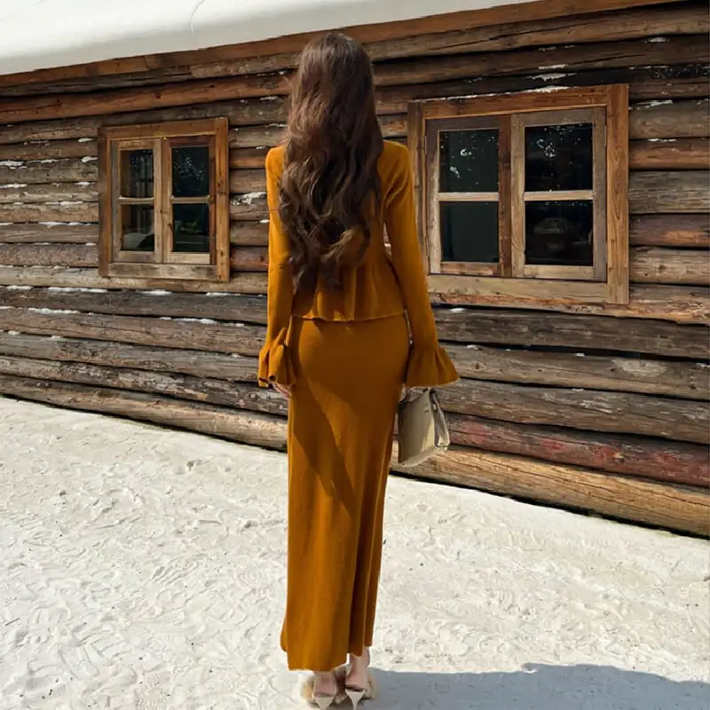 セットアップ ニット カーディガン+マーメイドスカート フレンチフリル