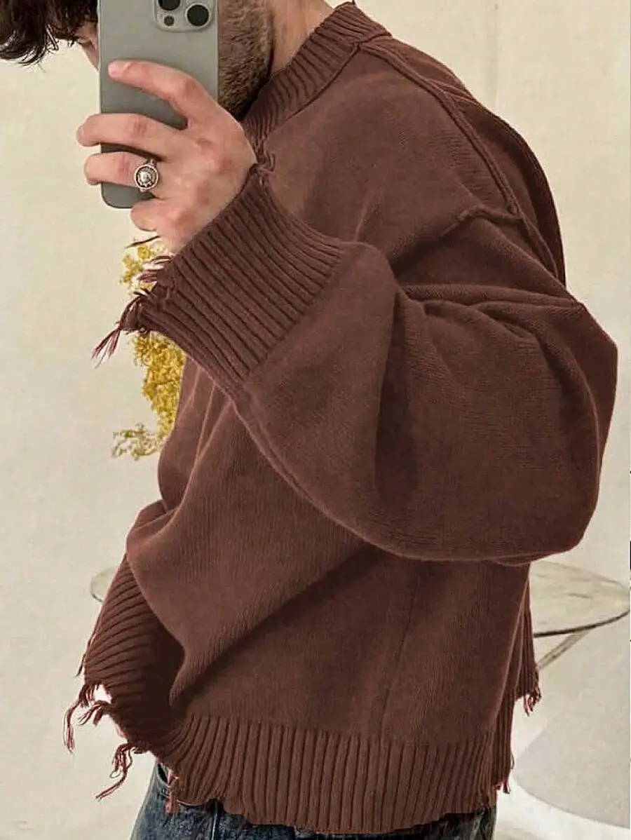 ユニセックス ストリート ロングスリーブ クルーネック プルオーバー セーター