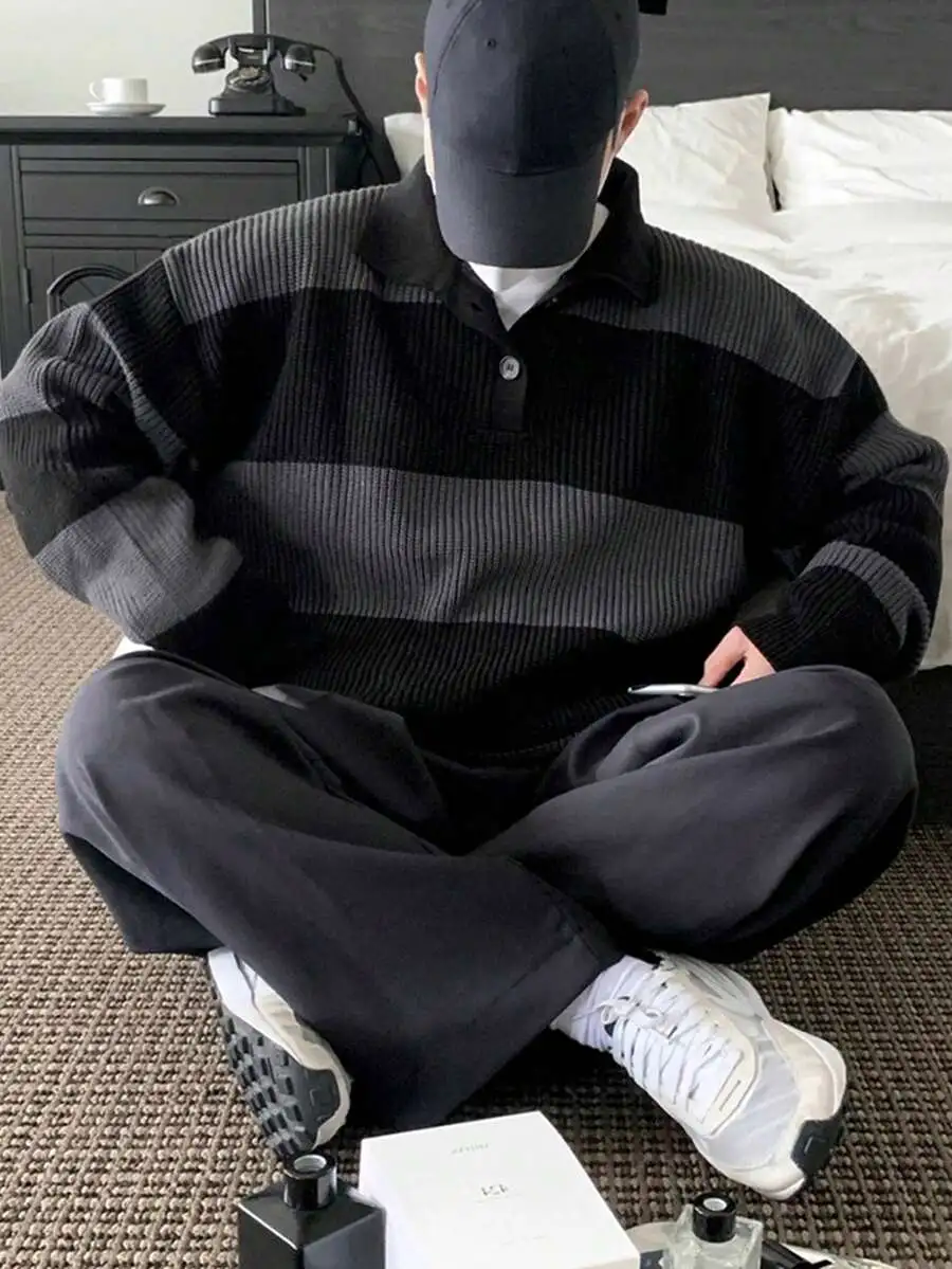 カジュアル 通勤 多用途 ストライプ プルオーバー ニット セーター