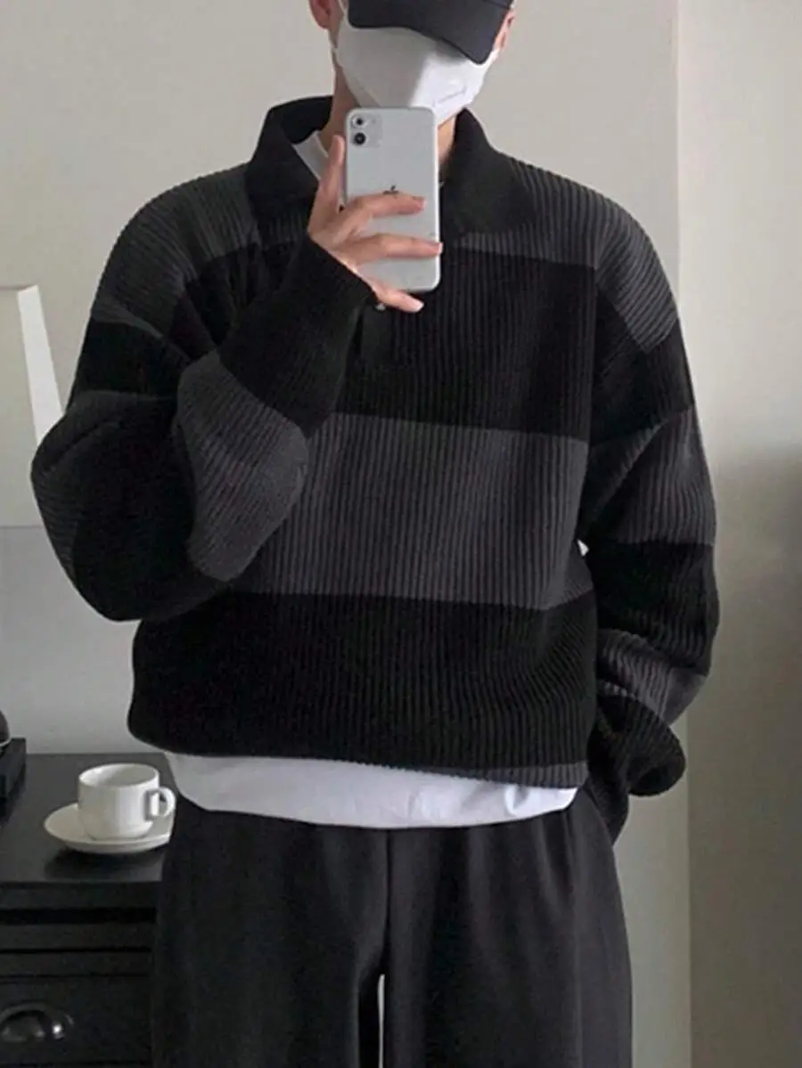 カジュアル 通勤 多用途 ストライプ プルオーバー ニット セーター