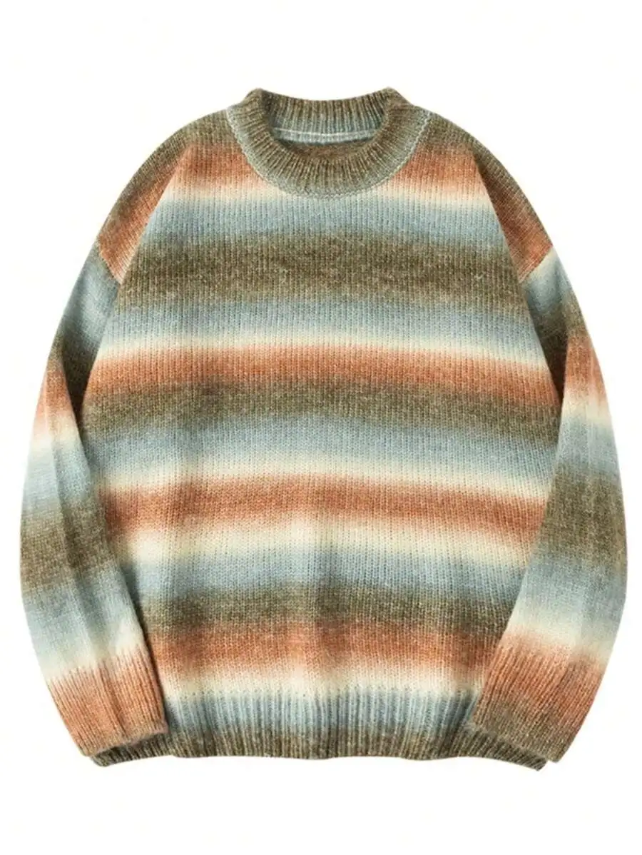 ゆったり ニットクルーネック セーター グラデーション 暖かく ルーズニットプルオーバー