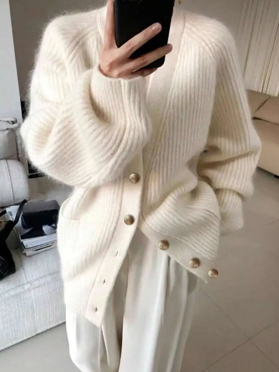 シンプル ルーズ 合わせやすい カーディガン セーター