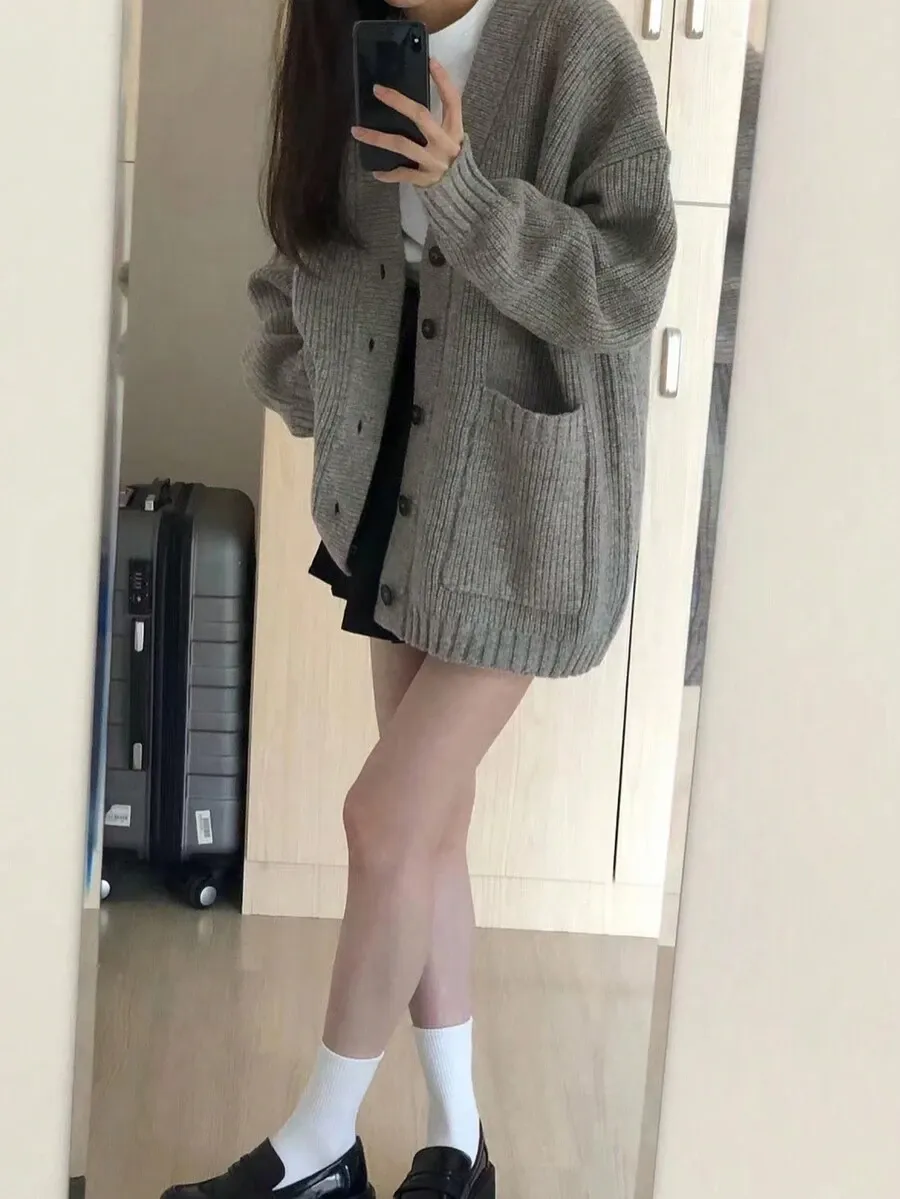 ルーズ カーディガン ポケット付き 定番 シンプル