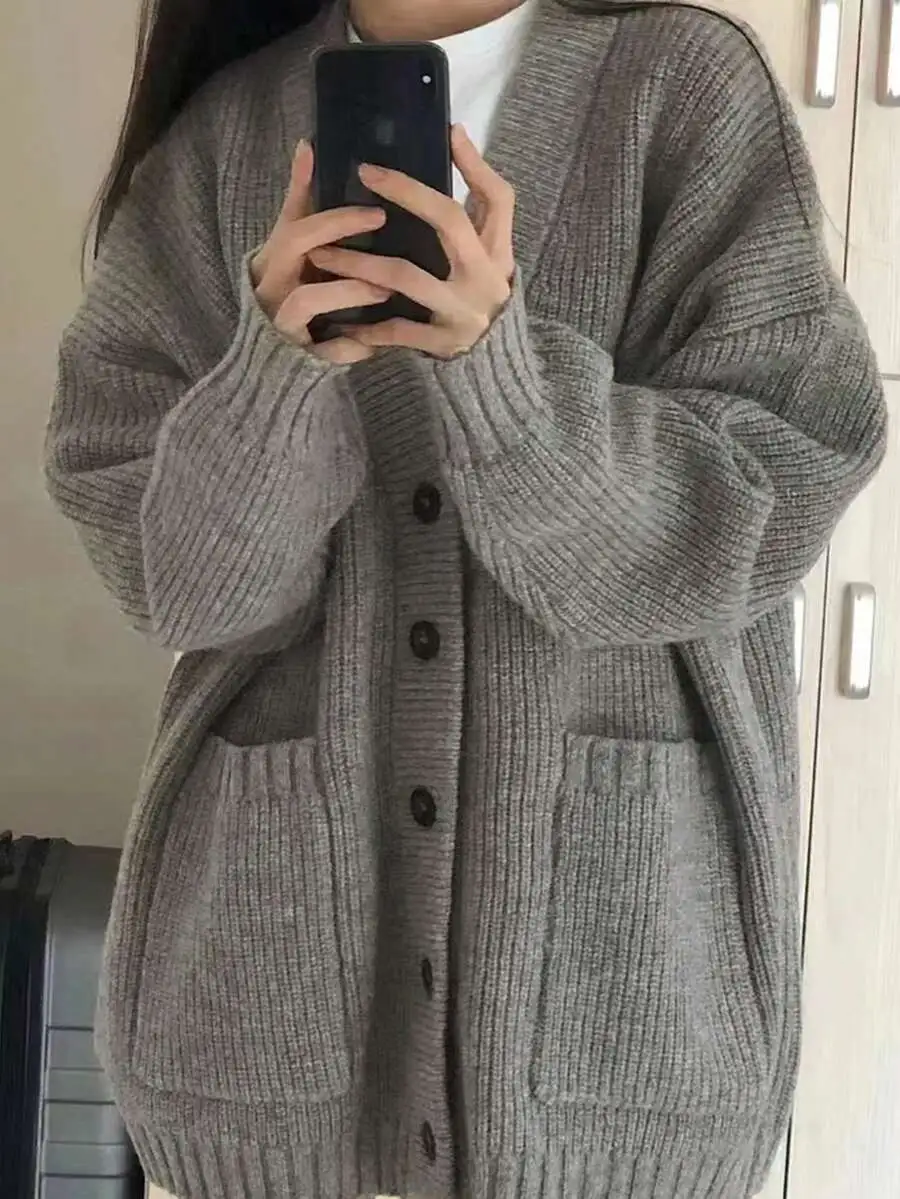 ルーズ カーディガン ポケット付き 定番 シンプル