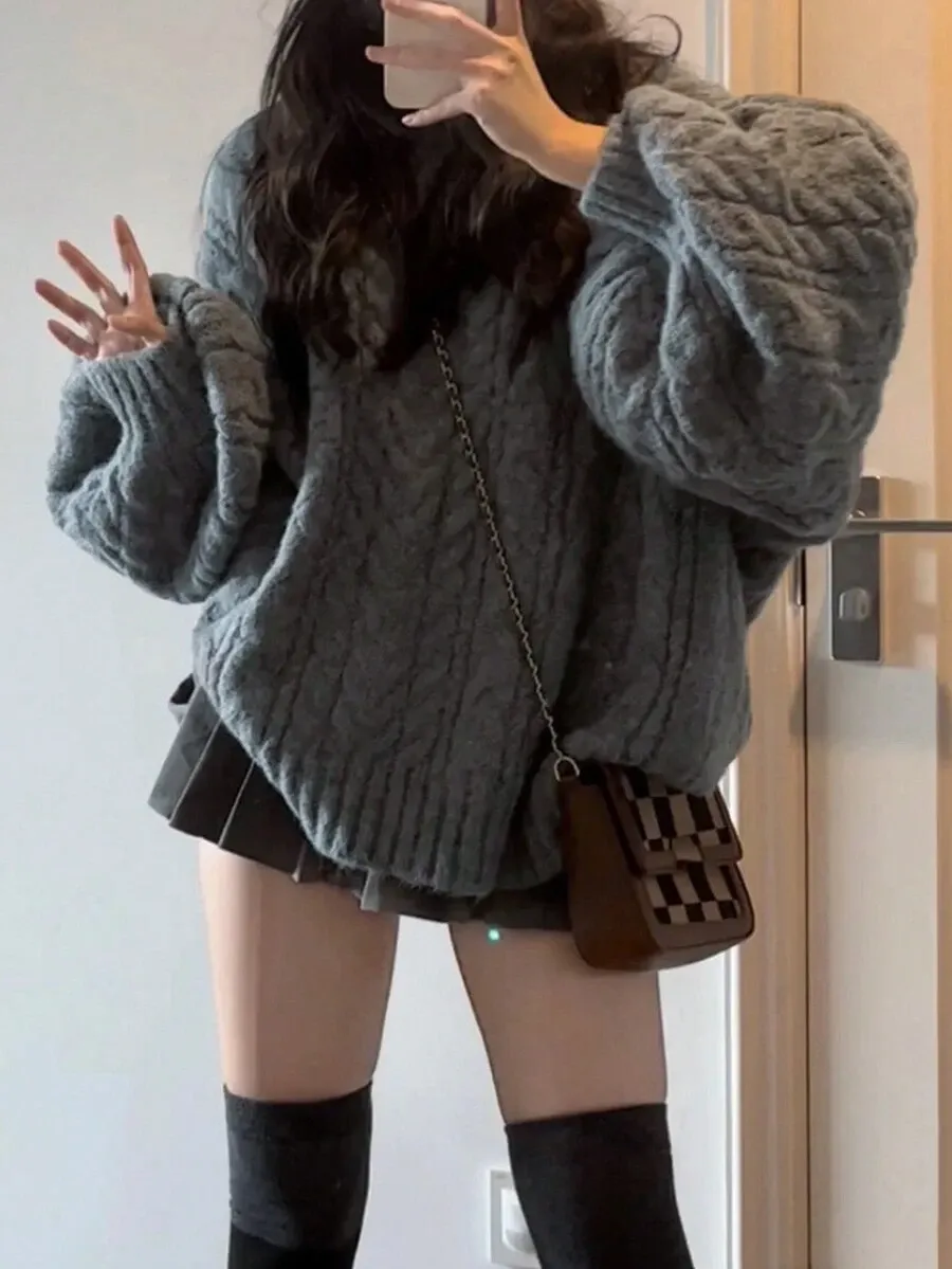 Vネック オーバーサイズ ニット セーター 柔らかく ゆったり プルオーバー ニットウェア