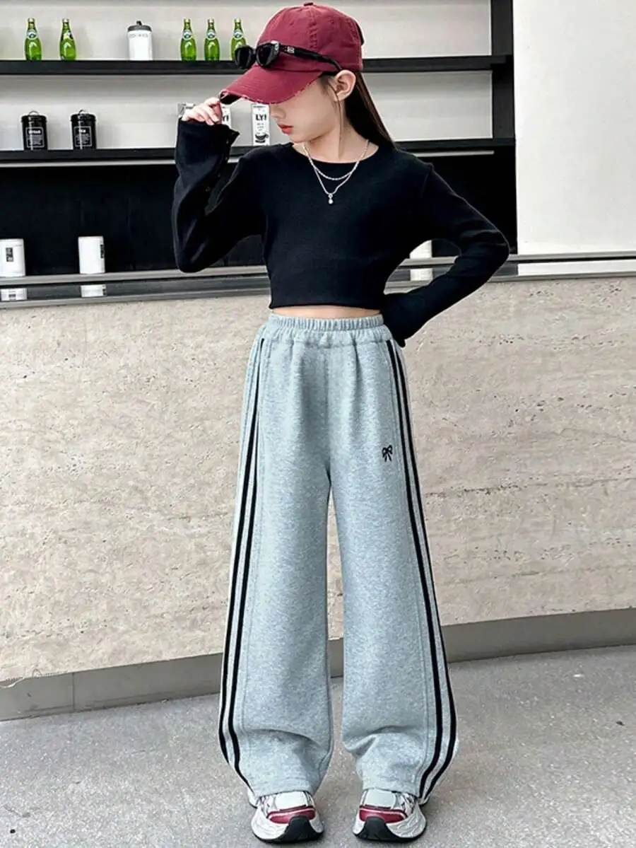 【120-160cm】女の子 カジュアル ストレート パンツ ワイドレッグズボン