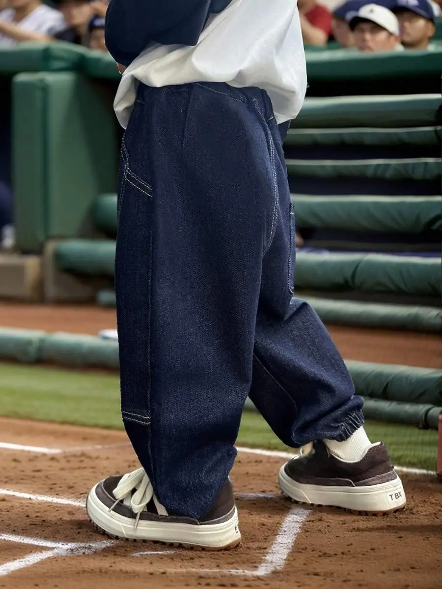 【100-150cm】男の子 シンプル カジュアル ゆったり ストレート ジーンズ