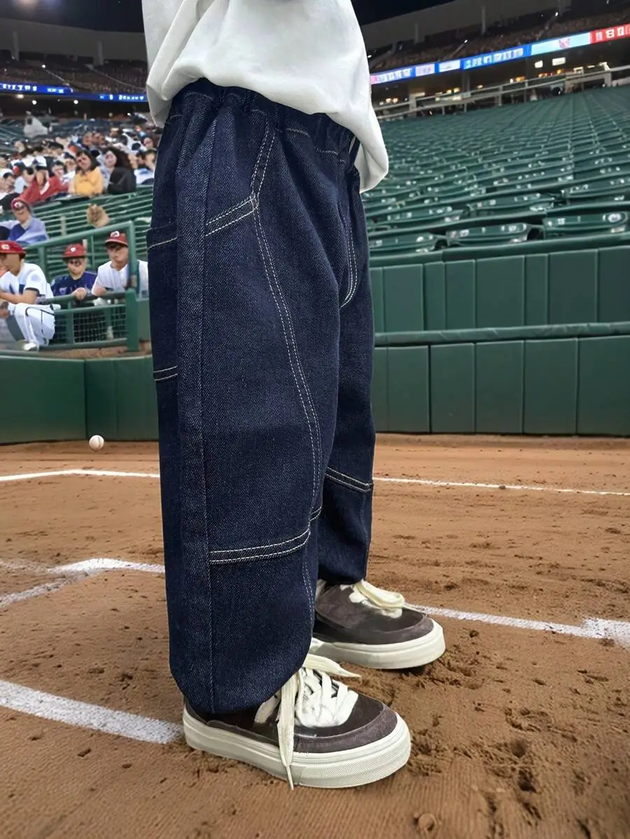 【100-150cm】男の子 シンプル カジュアル ゆったり ストレート ジーンズ