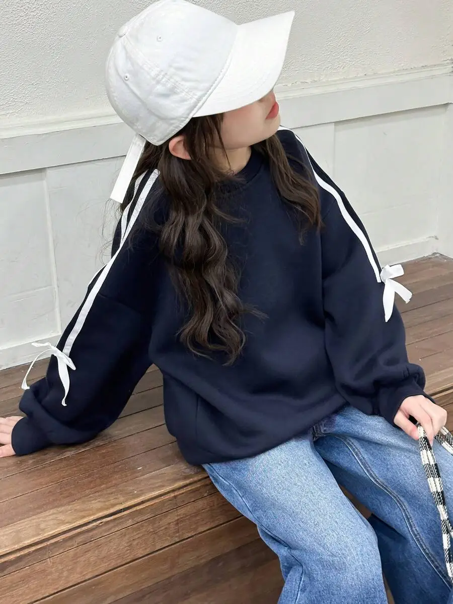 【120-160cm】ガールズ クルーネックスウェットシャツ トレーナー