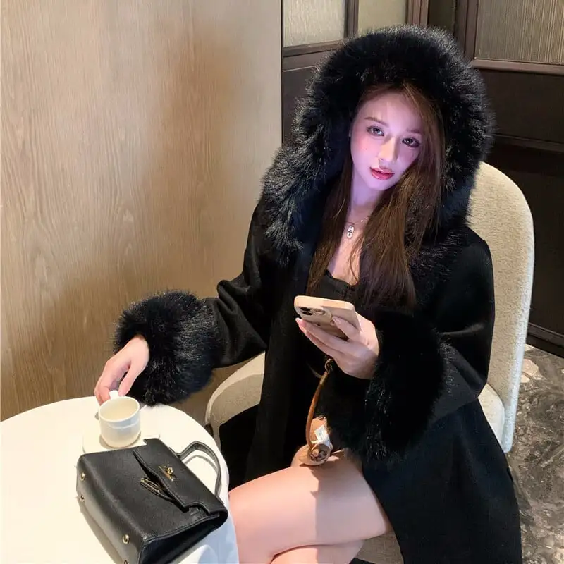 アウター フード付きコート モード トレンド ライトベージュ ブラック