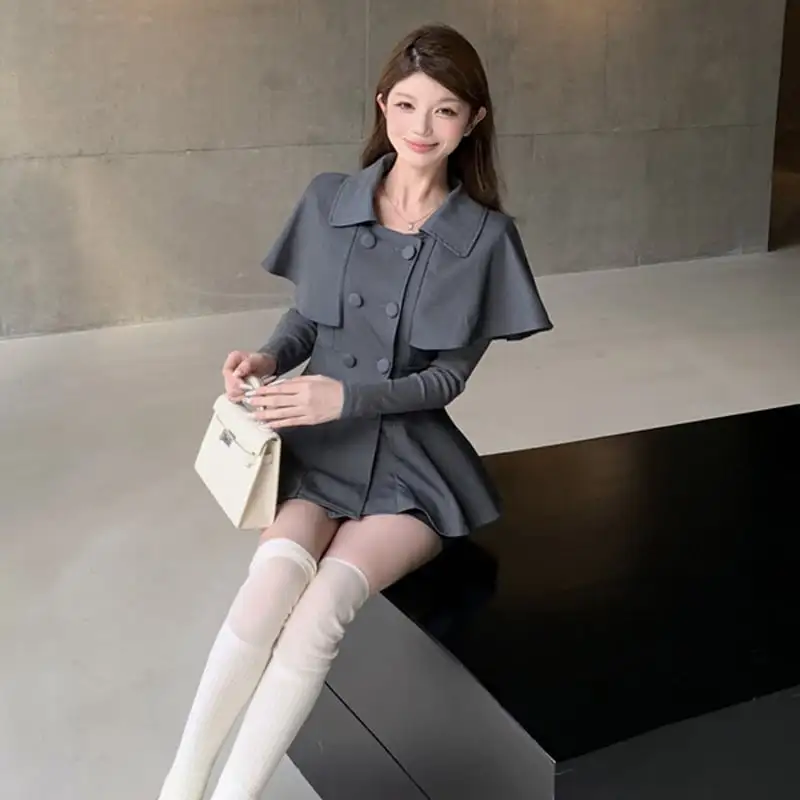 2点セットアップ ケープ風トップス+スカート お姫様風スタイル グレー