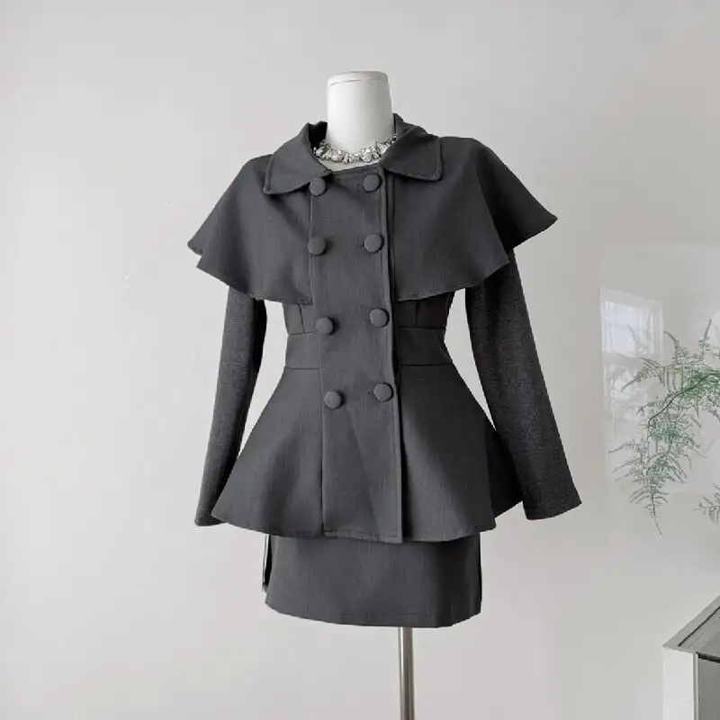 2点セットアップ ケープ風トップス+スカート お姫様風スタイル グレー