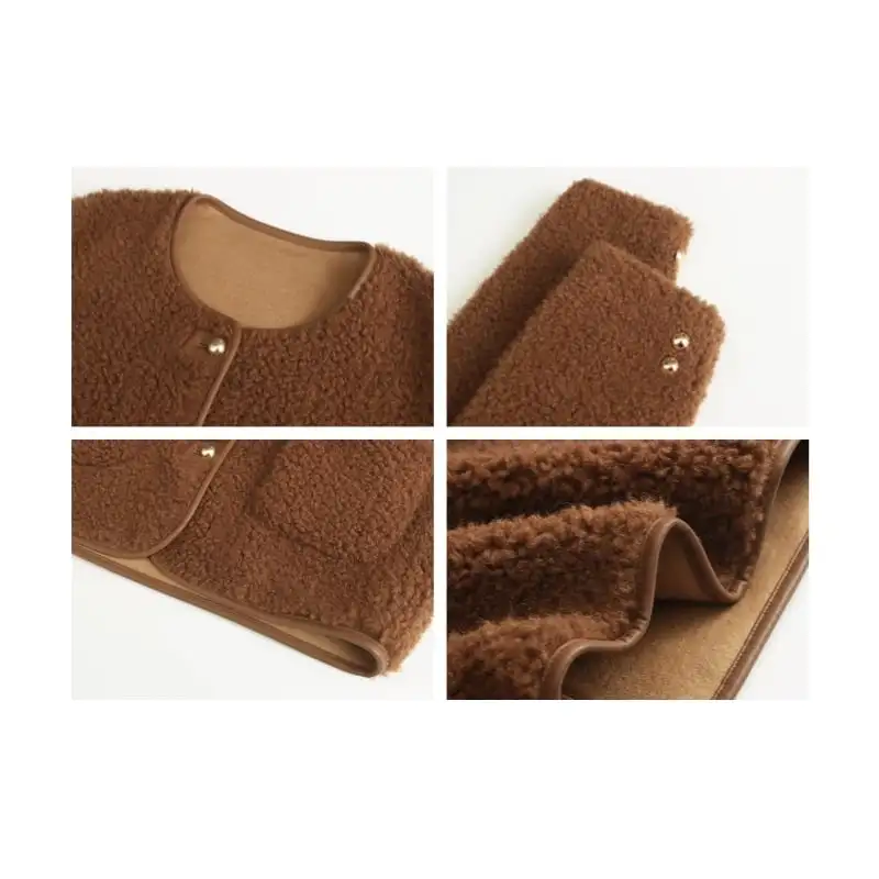 アウター テディジャケット 長袖 フェイクシャギー コーヒー色