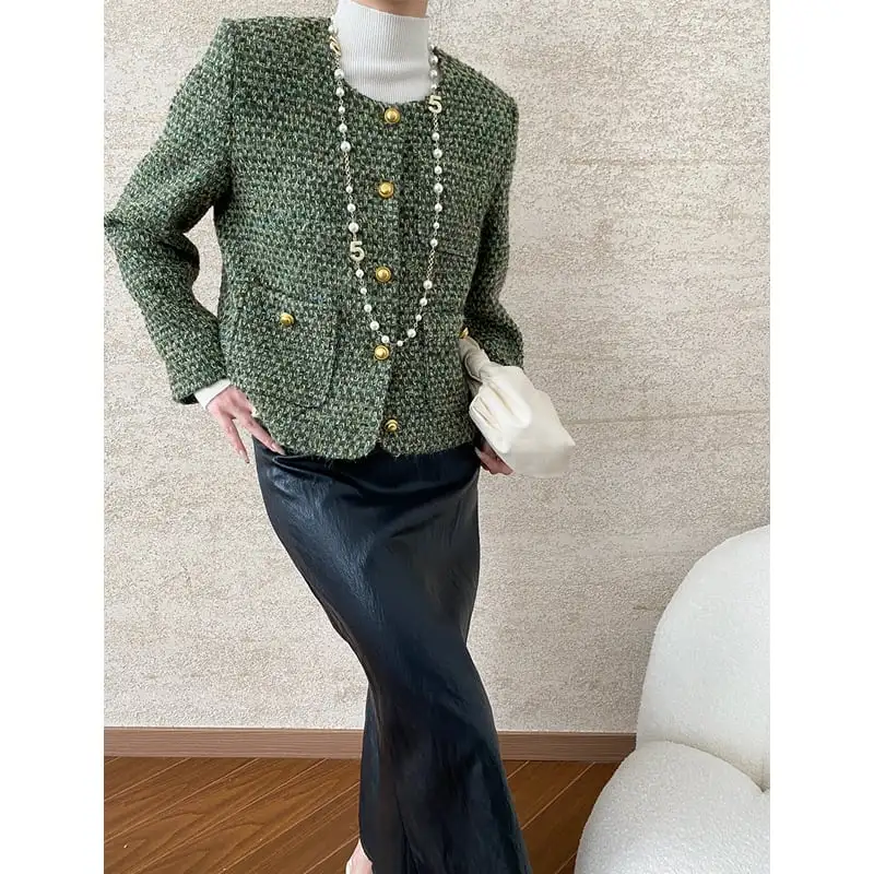 アウター ジャケット 通勤 長袖 シングルブレスト グリーン