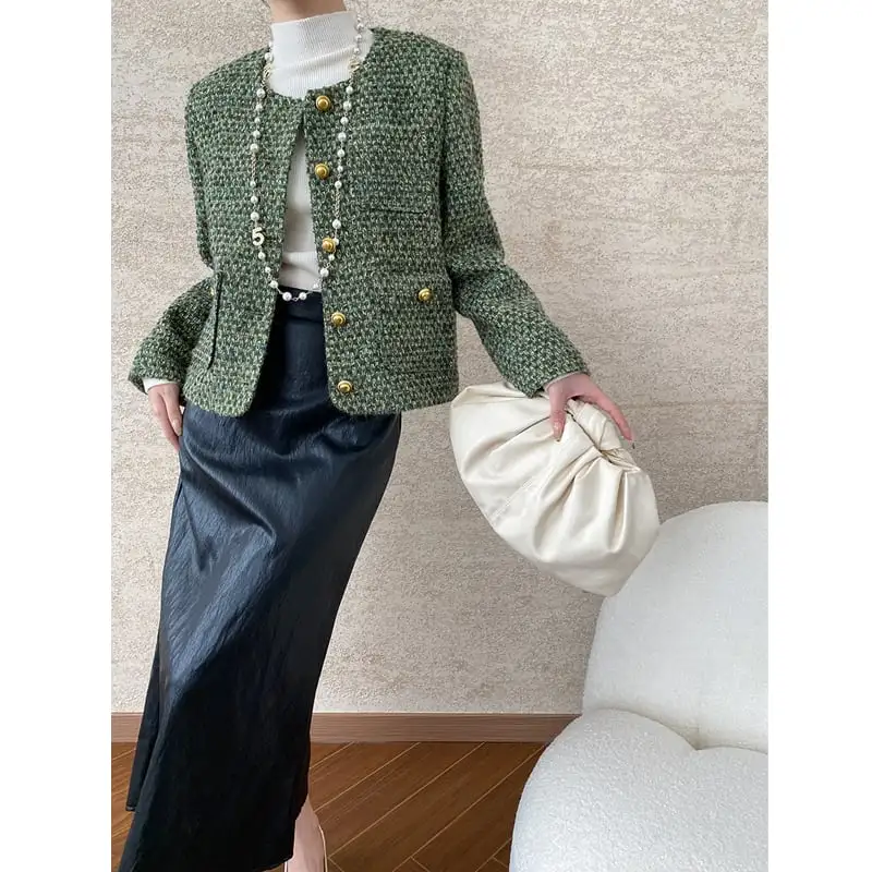 アウター ジャケット 通勤 長袖 シングルブレスト グリーン