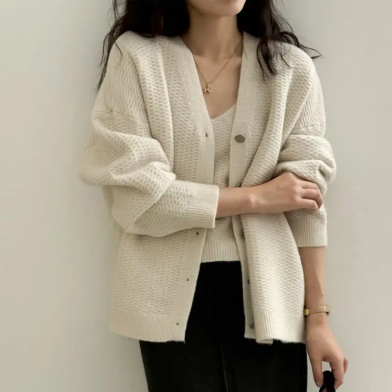 3colors ニット カーディガンセット タンクトップ付き シングルブレスト