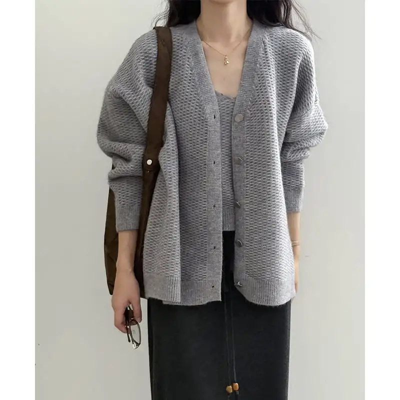 3colors ニット カーディガンセット タンクトップ付き シングルブレスト