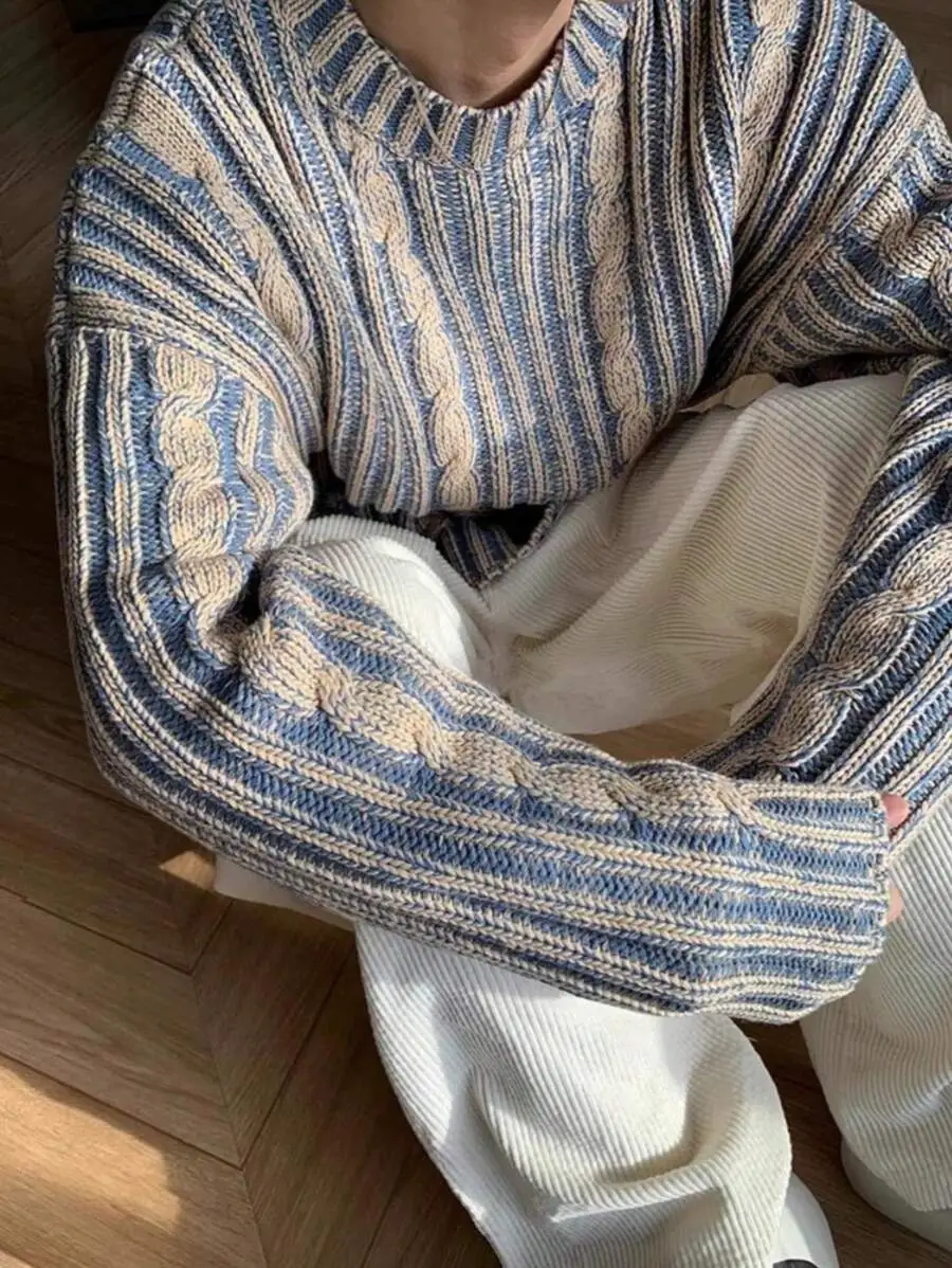 レトロ ラウンドネック プルオーバー ストリートウェア セーター