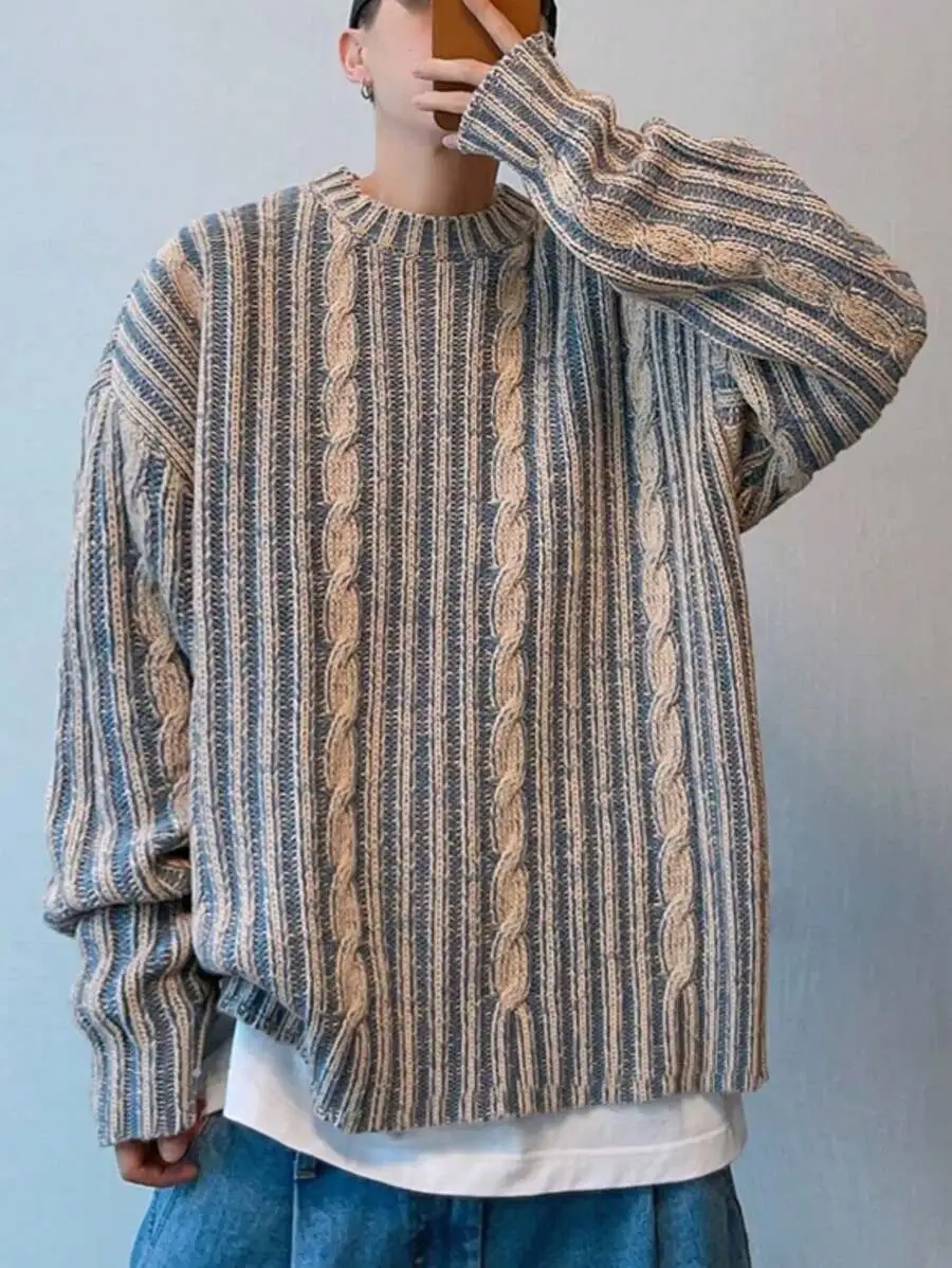 レトロ ラウンドネック プルオーバー ストリートウェア セーター