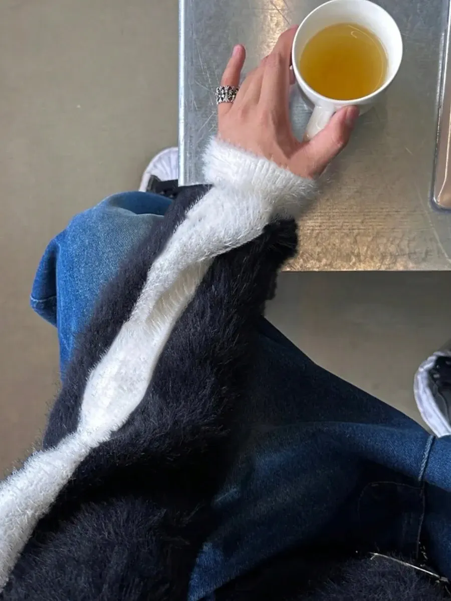 ユニセックス ルーズフィット カジュアル コントラストカラー ニットセーター