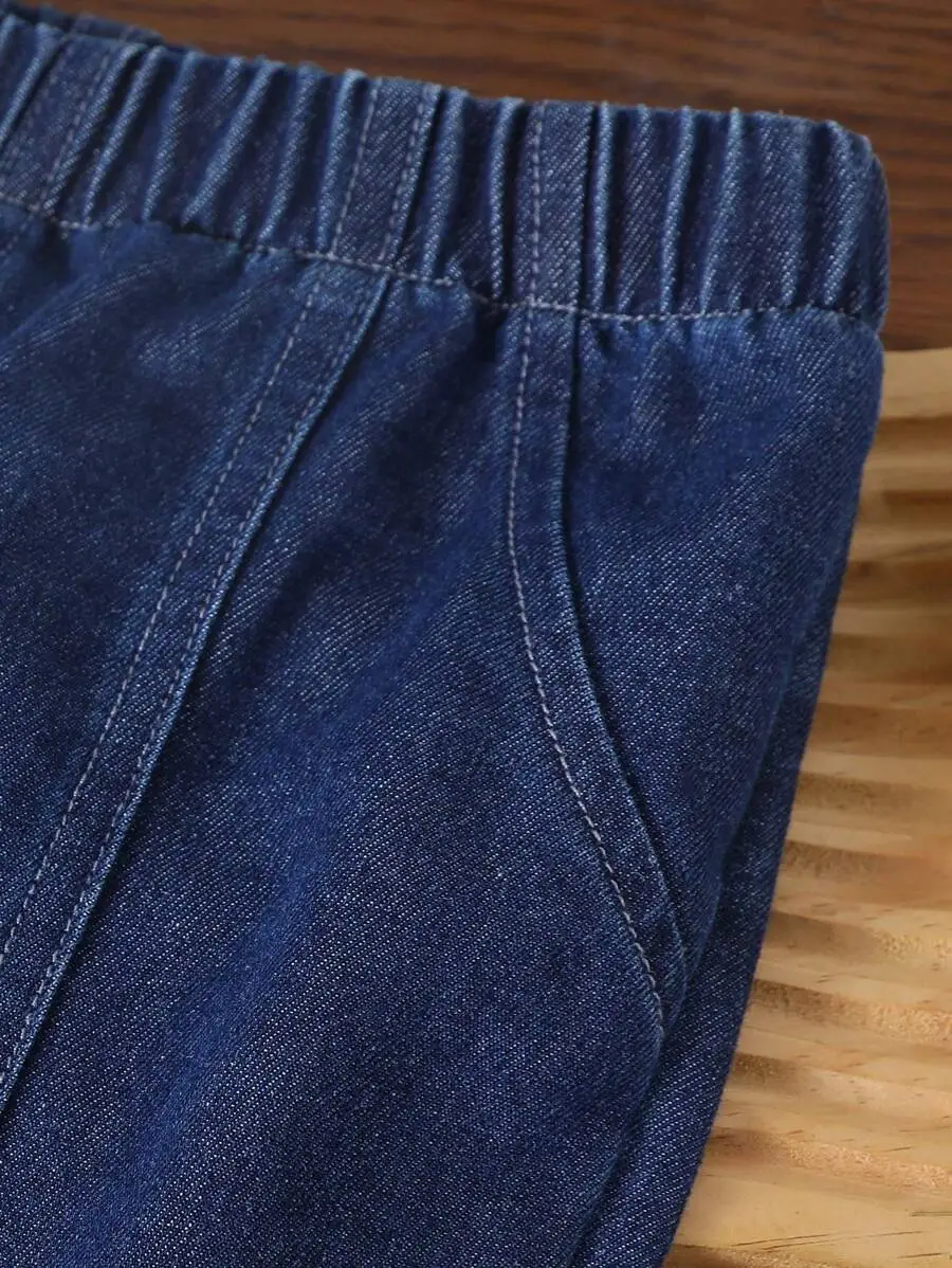 ファッション フェイクパール リボン デニム フレアジーンズ